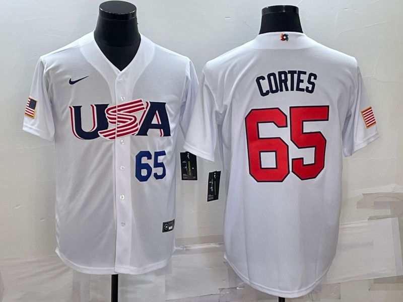 Men 2023 World Cub USA 65 Cortes White Nike MLB Jersey